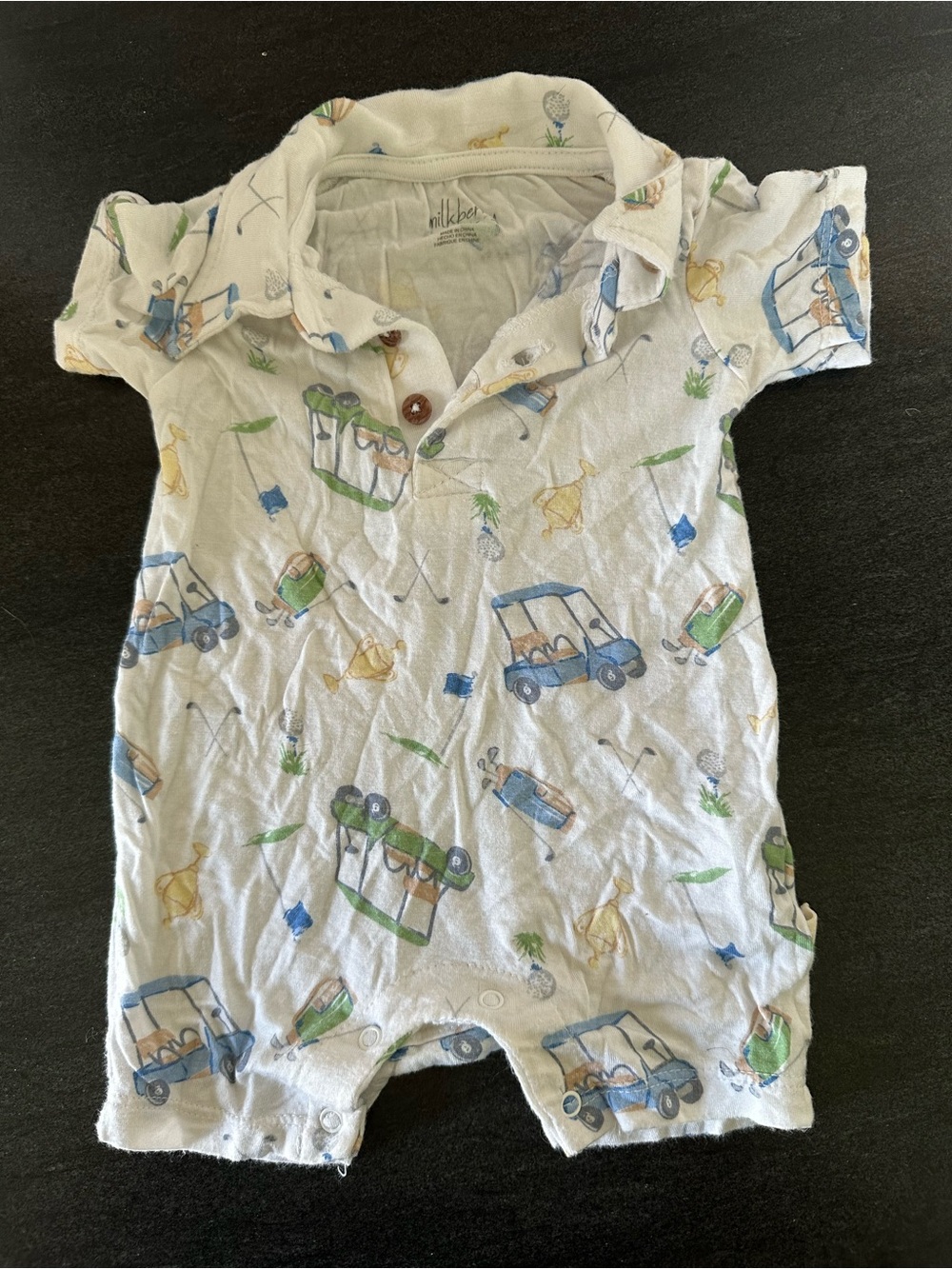 Bamboo golf romper with Golf Cart Print